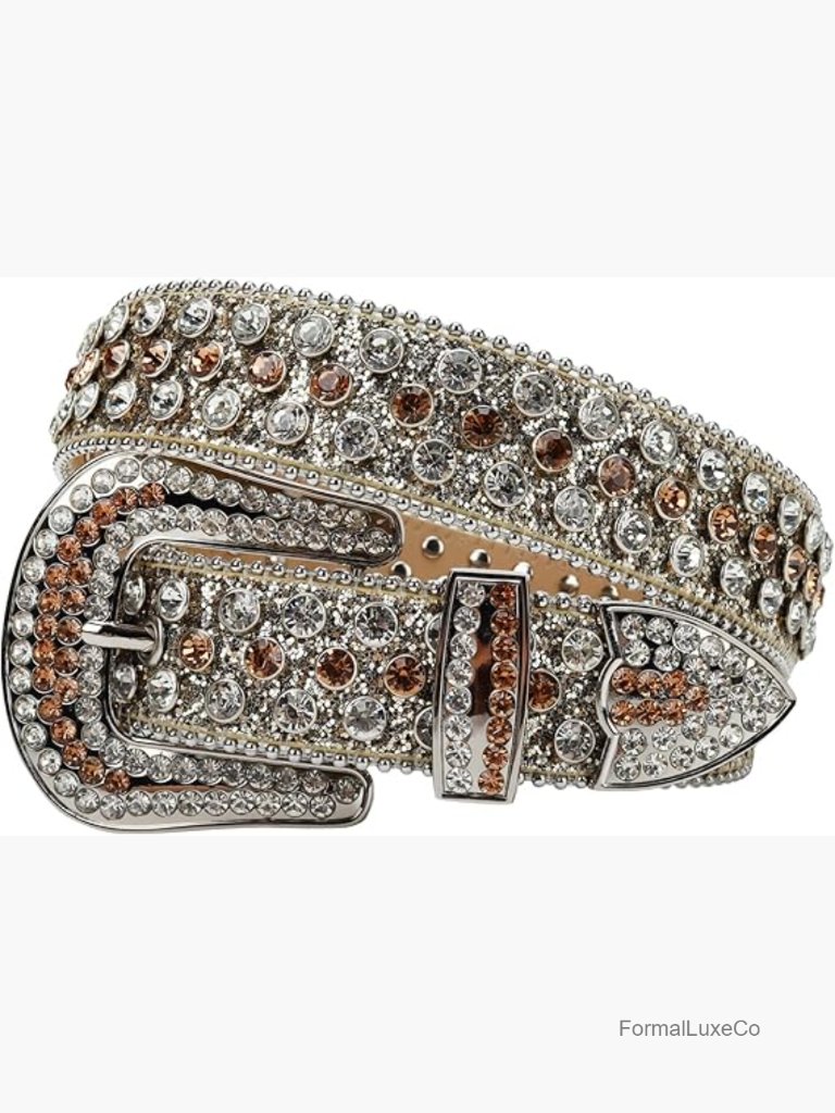 Rhinestone Studded Belt - Microfiber Leather Unisex Adjustable Punk Cowboy Belt